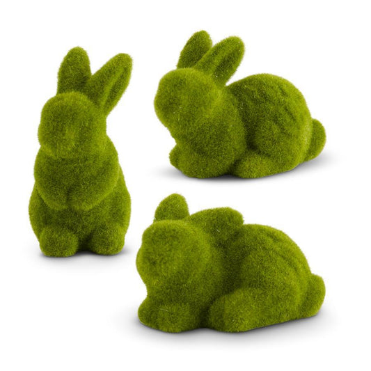 Assorted Medium Green Mossy Flocked Bunnies - styles vary