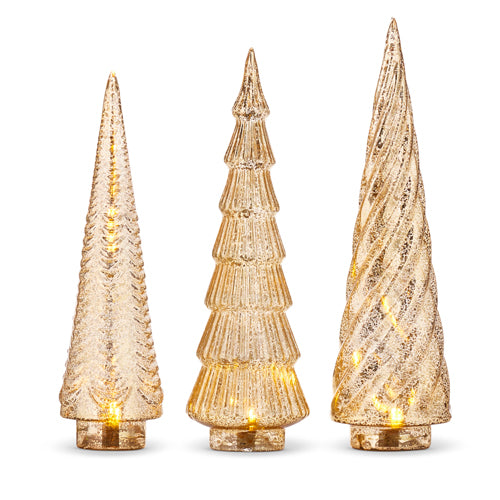 Gold Mercury Lighted Trees - 3 Sizes