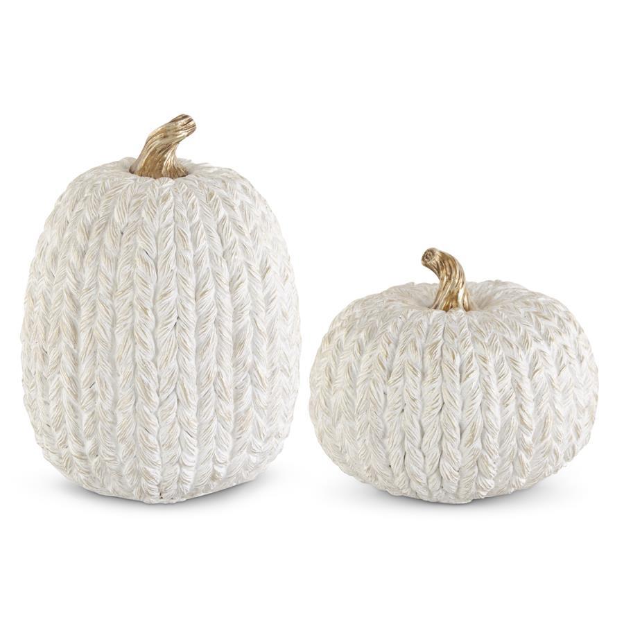 White and Gold Resin Braided Pumpkins - 2 Sizes