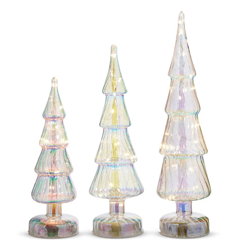 White Iridescent Light Up Glass Trees - 3 Sizes