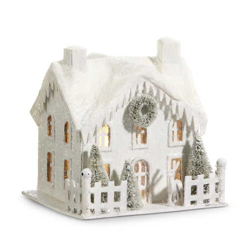 Lighted White Snowy House