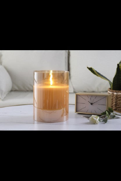 Champagne LED Glass Candle - 6" x 8"