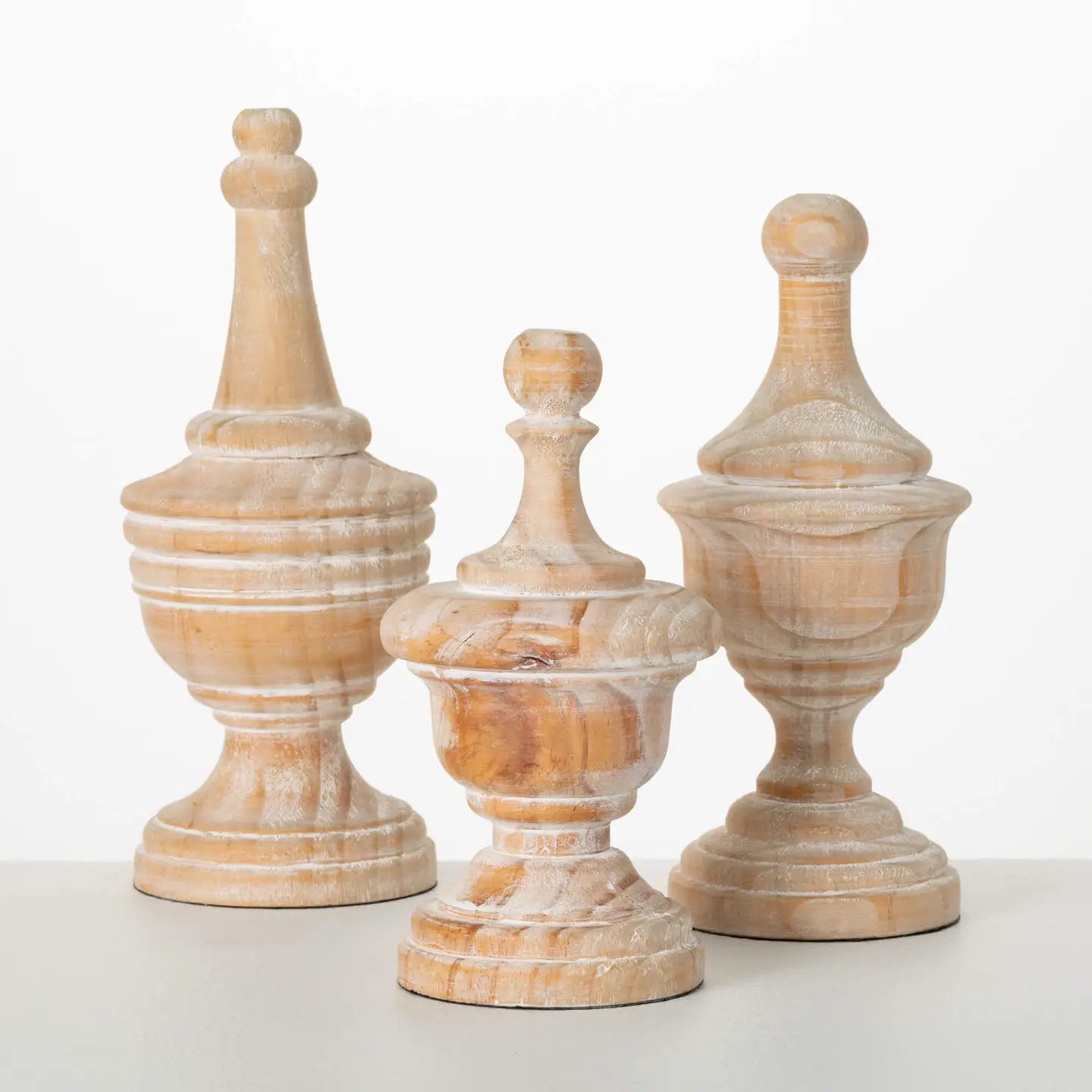 White Wash Wood Finial- 3 sizes