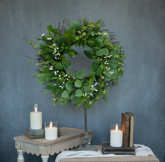 Green and White Mixed Foliage Wreath