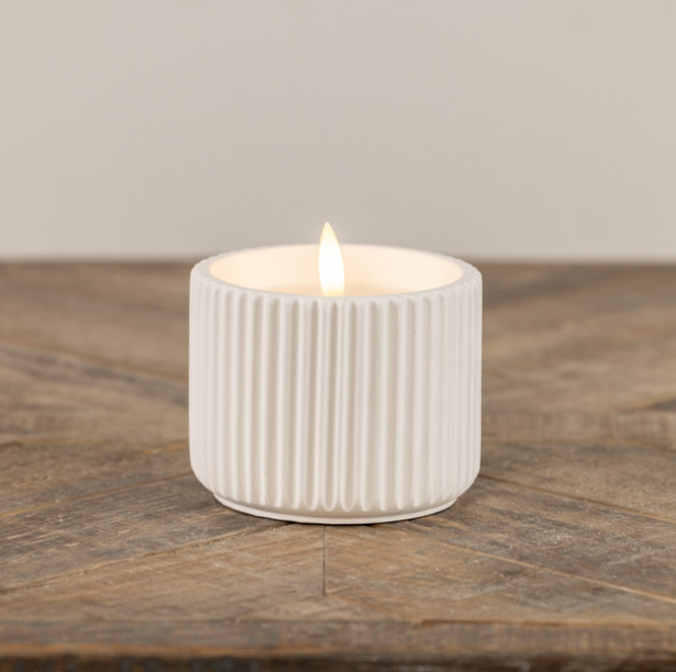 Ribbed Cement Flameless Candle - 3.25"