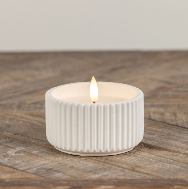 Ribbed Cement Flameless Candle - 2.25"