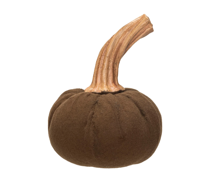 Brown Flocked Resin Pumpkin- Small