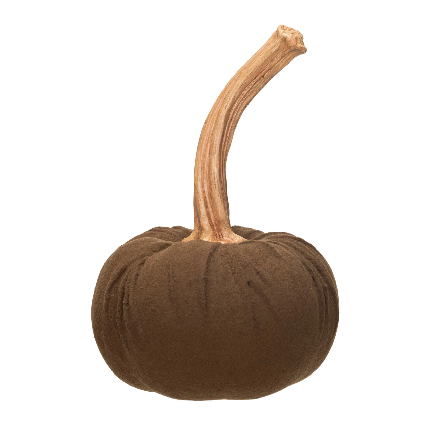 Brown Flocked Resin Pumpkin- Medium