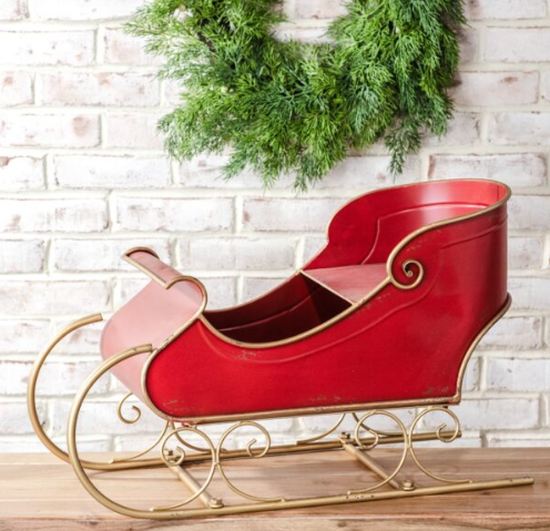 Gold Trim Red Santa Sleigh