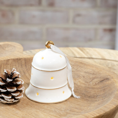 White and Gold LED Bell Ornament