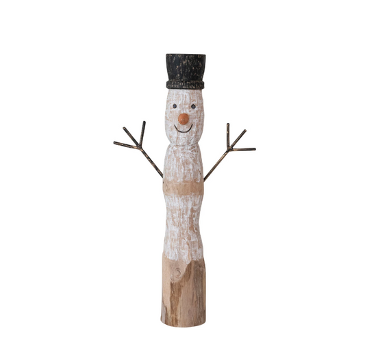 Wood Snowman with Black Hat