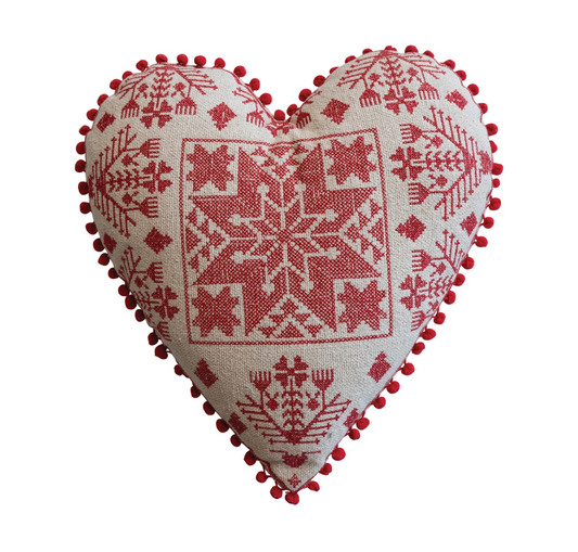 Nordic Heart Holiday Pom Pom Pillow