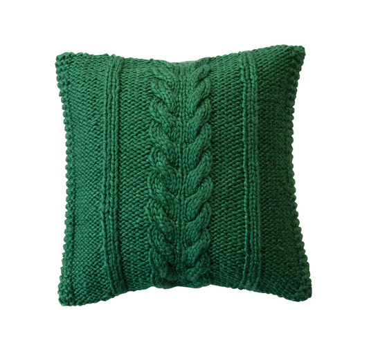 Green Cable Knit Pillow