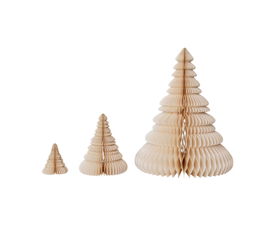 Cream Paper Honeycomb Trees - Set of 3