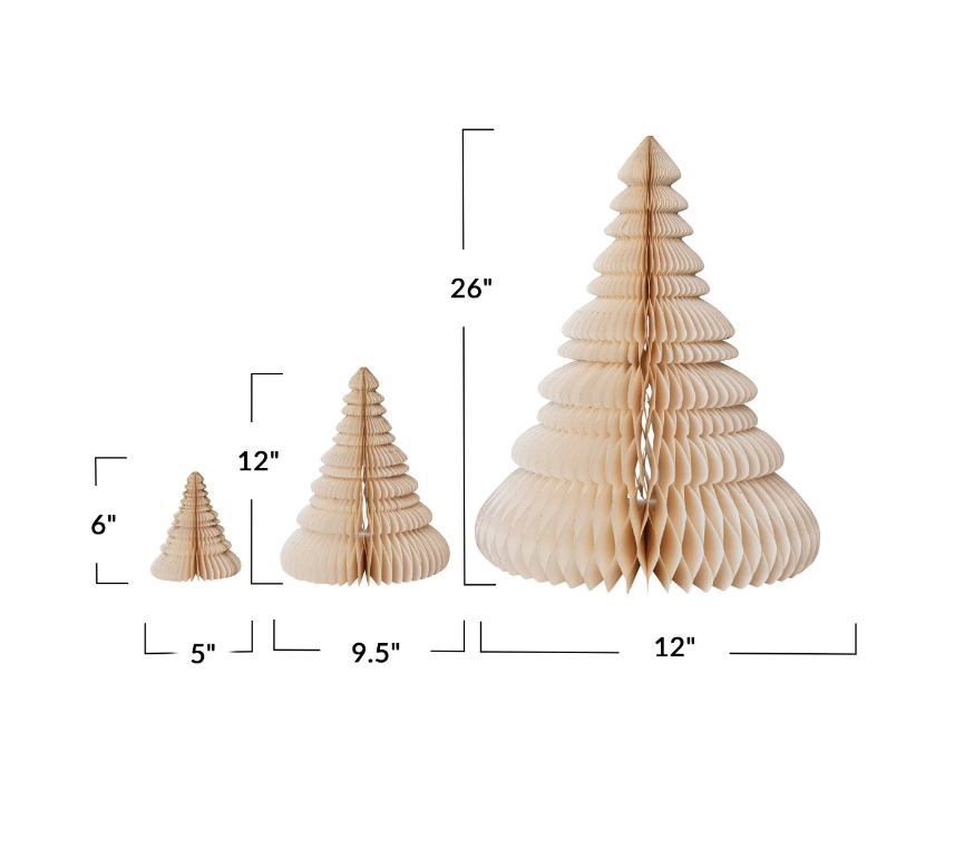 Cream Paper Honeycomb Trees - Set of 3