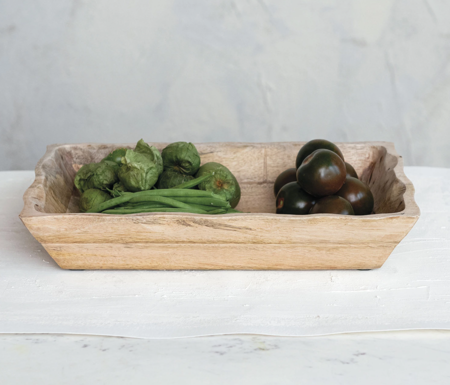 Scalloped Wood Bowl Tray