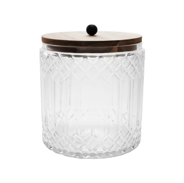 Cut Glass Jar with Wood Lid