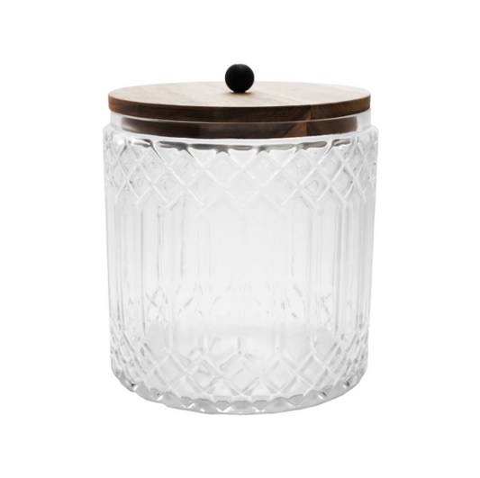 Cut Glass Jar with Wood Lid