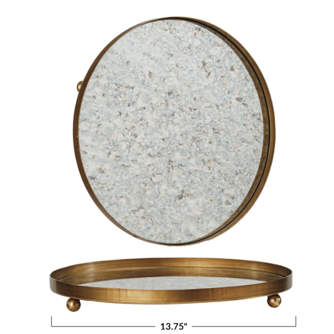 Metal Footed Antiqued Mirror Tray