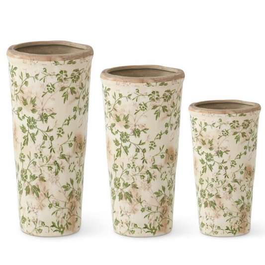 Green Floral Ceramic Vases - 3 Sizes