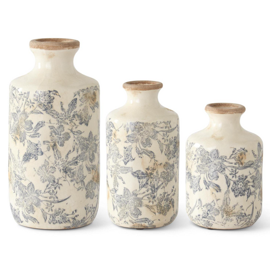 Gray Floral Ceramic Vases