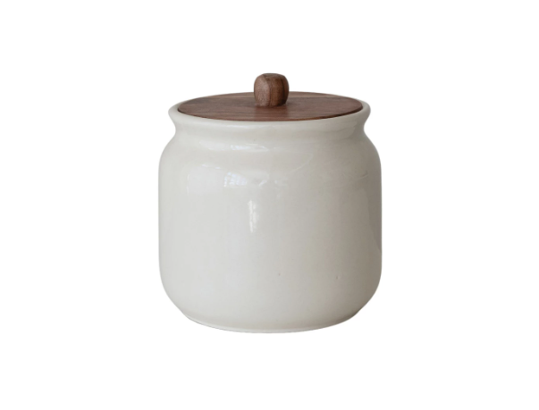 Megan Stoneware Canister with Wood Lid