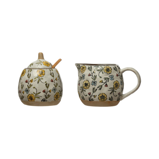 Yellow Floral Sugar and Creamer Set