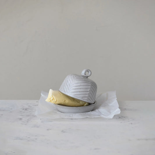 Domed White Glazed Butter Dish