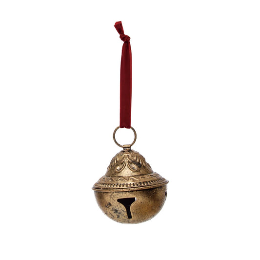 Gold Sleigh Bell with Velvet Ribbon